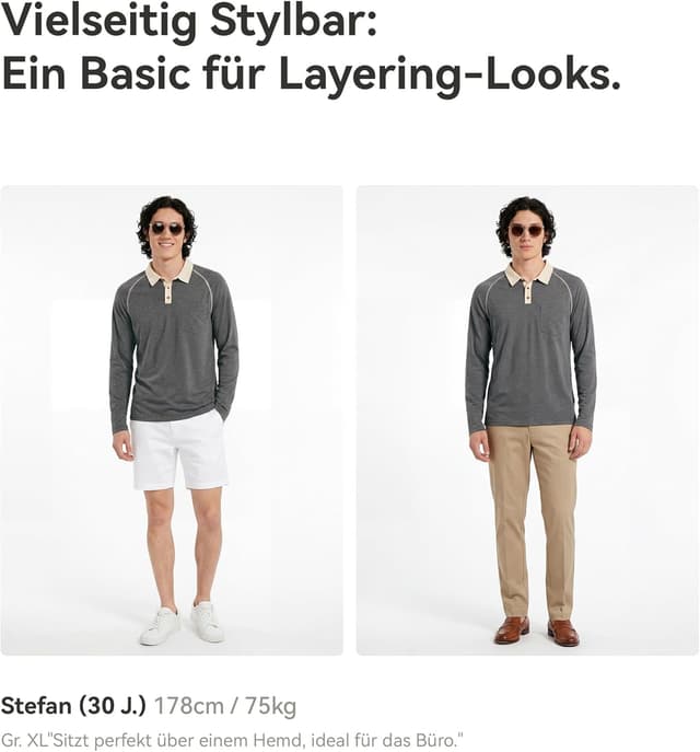 Detalle 2 de Poloshirt Herren Langarm mit Giraffen Stickerei