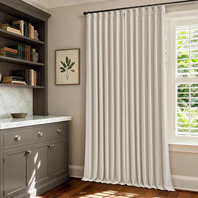 Detalle de 70 Inch Extra Wide Blackout Curtains (70x96) — 1 Panel Pinch Pleated Natural Linen Look Thermal Drapes