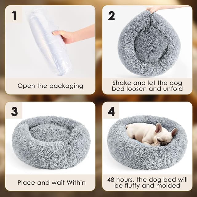 Detalle 2 de LUOJINYI Hundebett Flauschig Donut mit rutschfestem Boden, waschbar – hellgrau, 50 cm