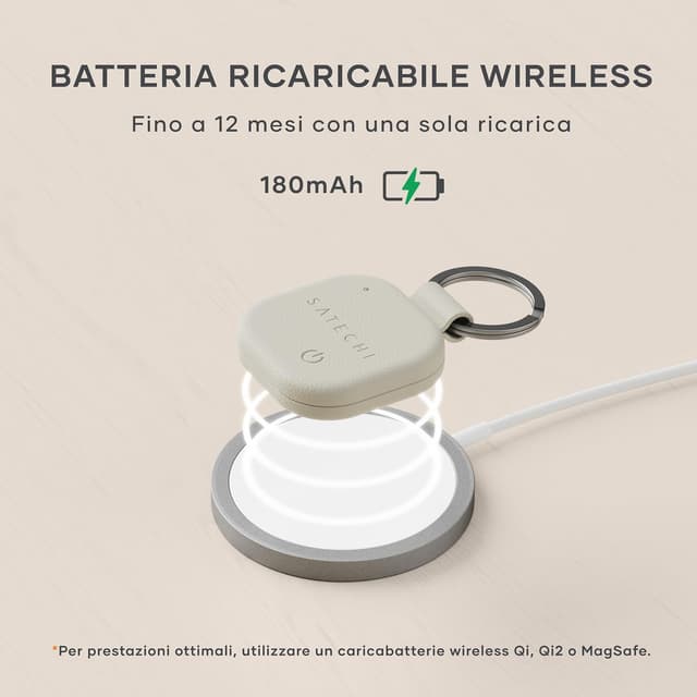 Detalle de SATECHI FindAll localizzatore per chiavi con Apple Find My, ricarica wireless e avviso acustico potente (beige)