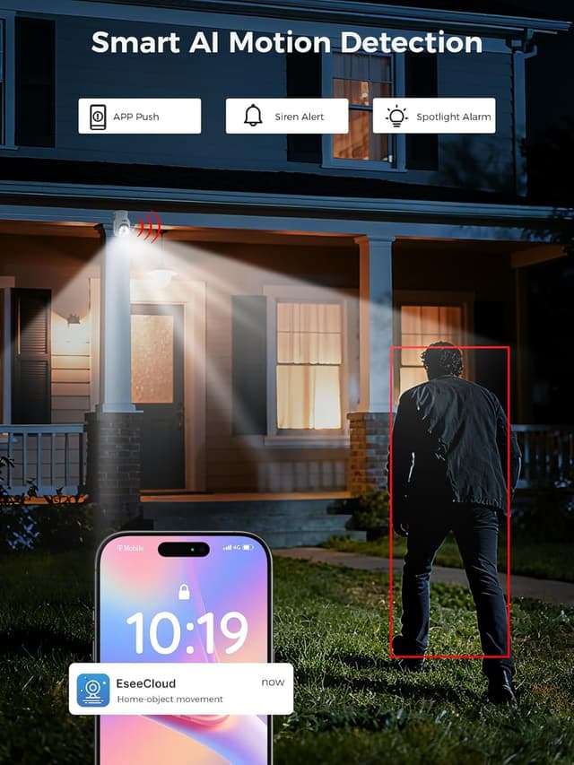 Detalle de Kit vidéosurveillance extérieure Hiseeu 5MP + PTZ PoE : 4 caméras, NVR 8CH, vision nocturne couleur