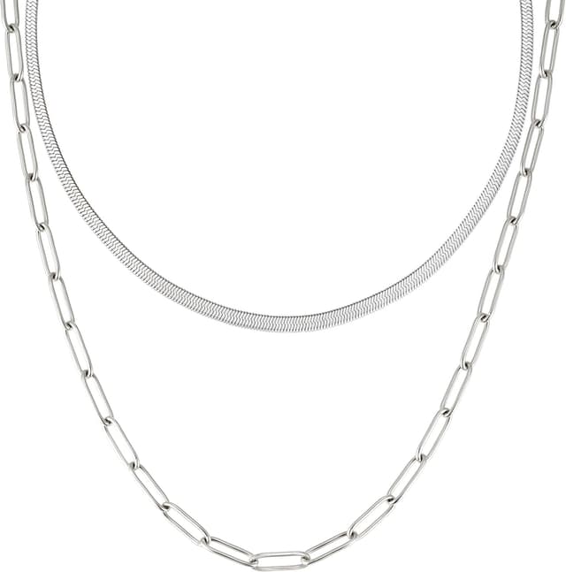 Detalle de BONNYBIRD BonnyVoyage Wasserfeste Edelstahl-Gliederkette & Schlangenkette im Set für Damen (316L)