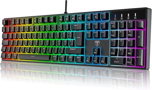 Detalle de Mechanische Gaming-Tastatur QWERTZ mit RGB und Blue Switches (104 Tasten) – USB-kabelgebunden, NKRO, wassergeschützt