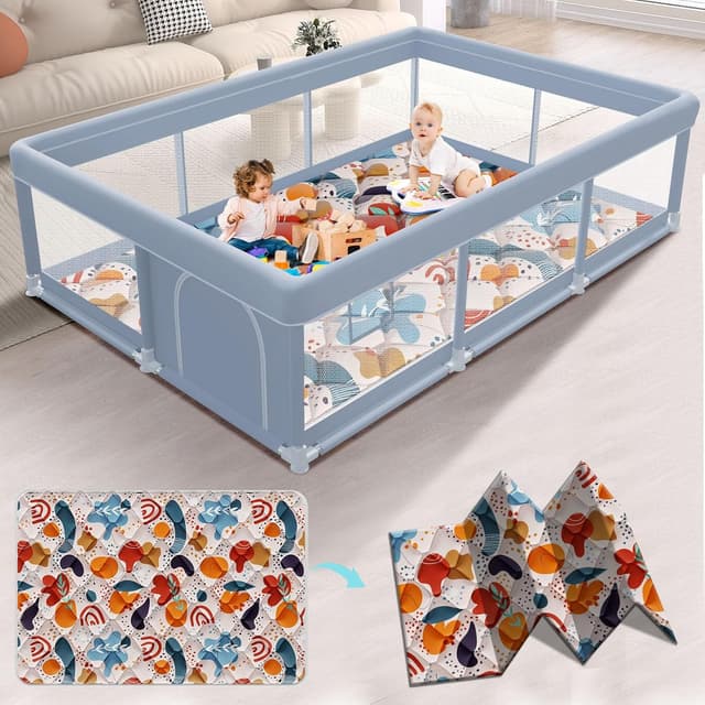 Detalle de XVISHX 74 x 50 Inch Baby Playpen with Mat, Baby Playard for Indoor & Outdoor Use (Grey)
