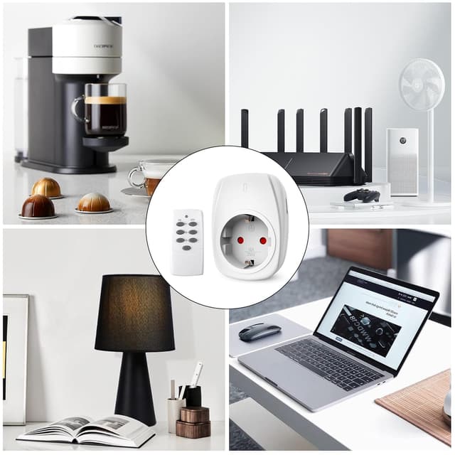 Thumbnail 6 de HBN 4x Funksteckdosen-Set mit 1 Fernbedienung (16 A / 3.680 W) und 30 m Reichweite – Weiß