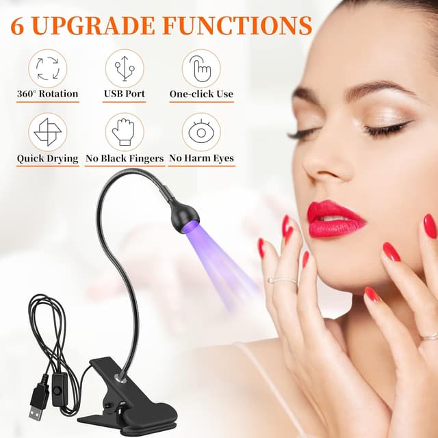 Detalle 2 de AISEELY UV Nail Lamp (3W) with USB power, clip stand and 395nm violet light for curing glue
