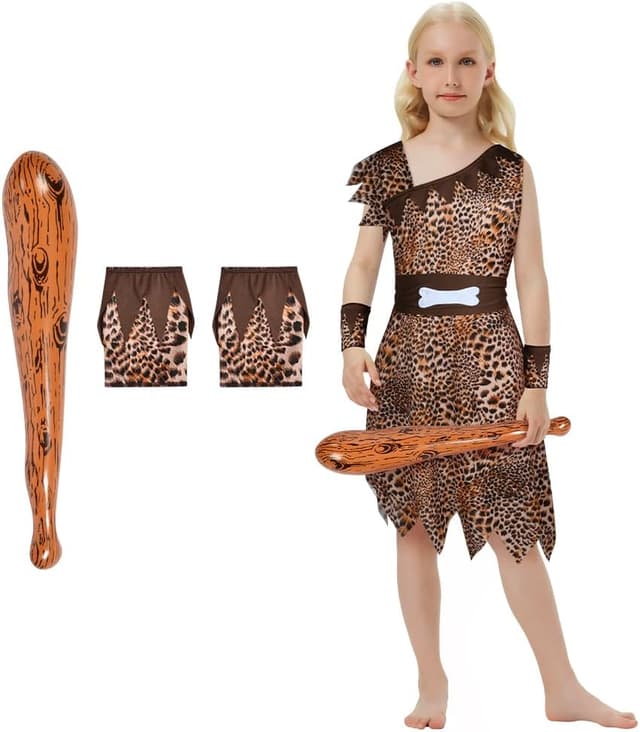 Detalle de AYBUY déguisement homme des cavernes enfant — robe, ceinture, écharpe et bâton gonflable