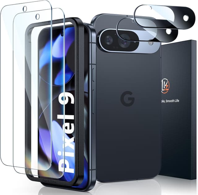 Detalle de LK 2+2 Pack Screen Protector for Google Pixel 9 (2 tempered glass + 2 camera lens protectors)
