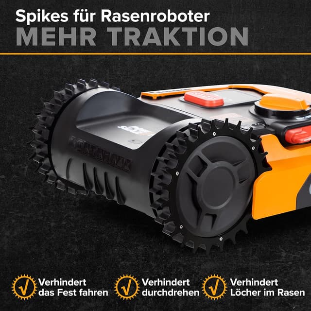 Detalle de ROBO CLAWS Edelstahl Spikes schwarz für Worx Landroid S/M & Plus (2 mm) – 2× Traktionsspikes inkl. 12 Schrauben