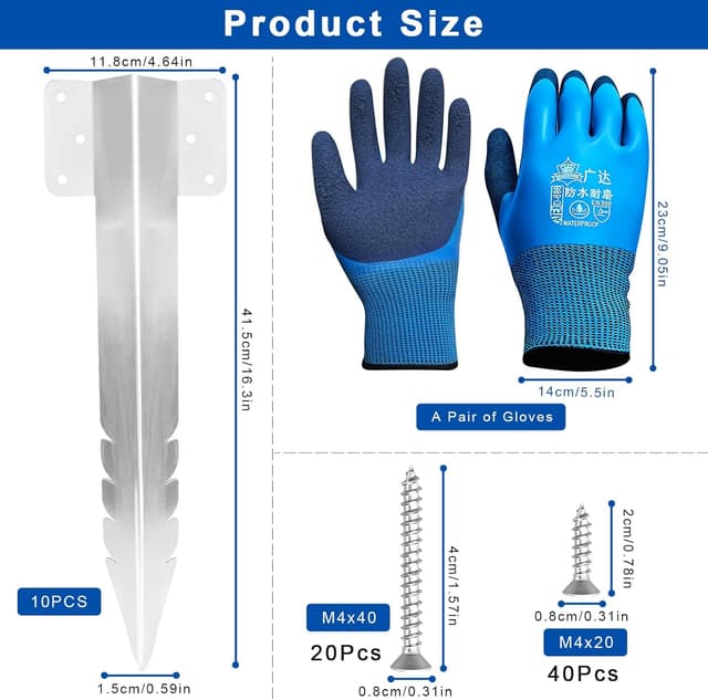 Detalle de 10 Pack Railway Sleeper Brackets (Galvanised Steel) with 60 Screws & Glove for Garden Edging, Raised Beds & Fence Posts