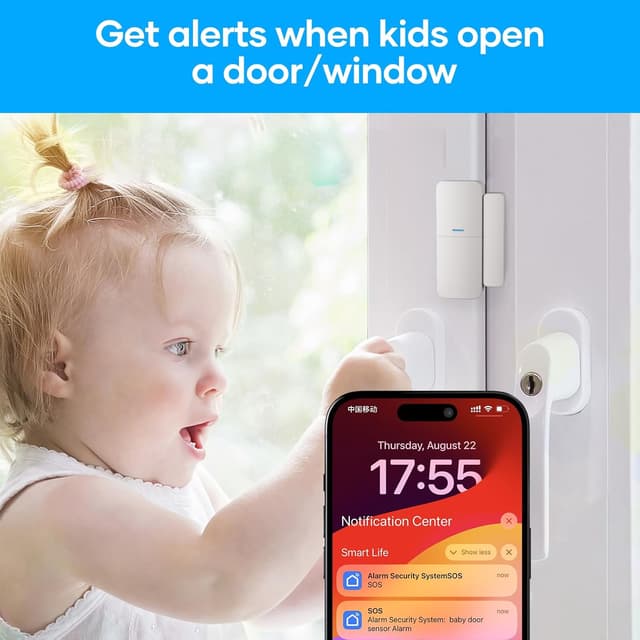 Detalle de AGSHOME allarme casa senza fili con sirena, 5 sensori e 2 telecomandi, via app (compatibile Alexa)