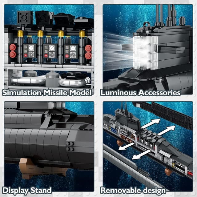 Detalle de JMBricklayer Atom-U-Boot-Bausätze 61505 – Militär-U-Boot-Spielzeug mit Lichtern, WW2-Modelbau