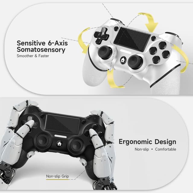 Thumbnail 5 de AceGamer 2 Pack Mando Inalámbrico para PS4,Mando de Juego para PS4/Pro/Slim/PC,Gamepad Joystick con Turbo/Botón Trasero/Doble Vibración/6-Axis Sensor Giroscópico/Panel Táctil (Blanco o Negro)
