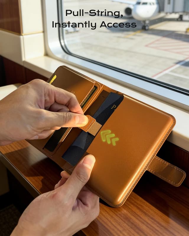 Detalle 2 de Stouchi Passport Holder Airtag Wallet with Detachable Magnetic Card Case (Brown)