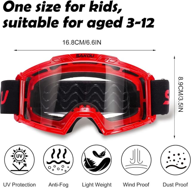 Detalle de SAKOU Anti-Fog Kids Goggle for Motocross, Dirt Bike, ATV & More (Ages 3–12)