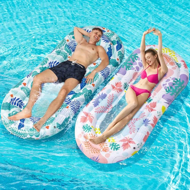 Detalle de Stonful Pool Floats Lounger, 2-Pack Inflatable Pool Floats for Adults with Headrest & Footrest (Multicolor)
