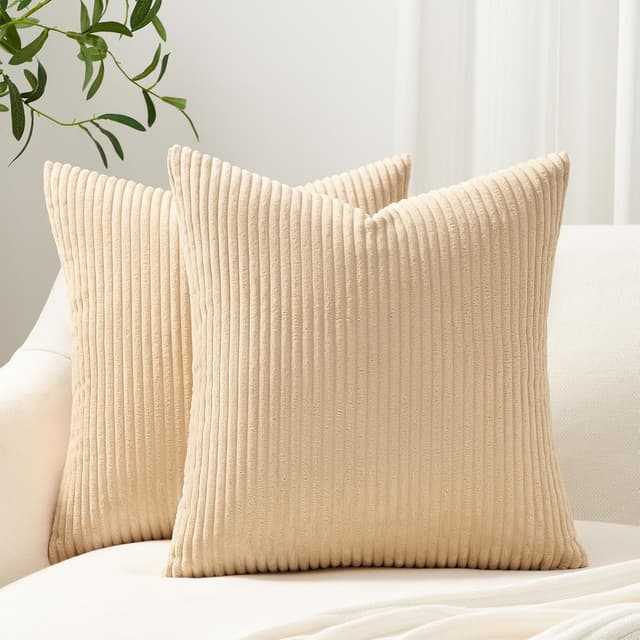 Detalle de Topfinel 2er-Set Kissenbezüge 40x40 aus Kordsamt (Khaki) – mit verstecktem Reißverschluss