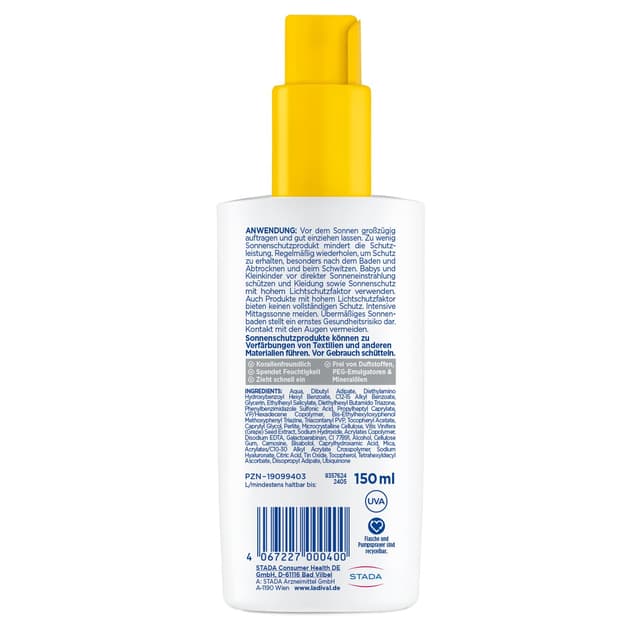 Detalle 2 de Ladival Sonnenschutz Spray LSF 50+ für trockene Haut (bei Neurodermitis-Neigung) – wasserfestes Spray mit Hyaluronsäure, 150 ml