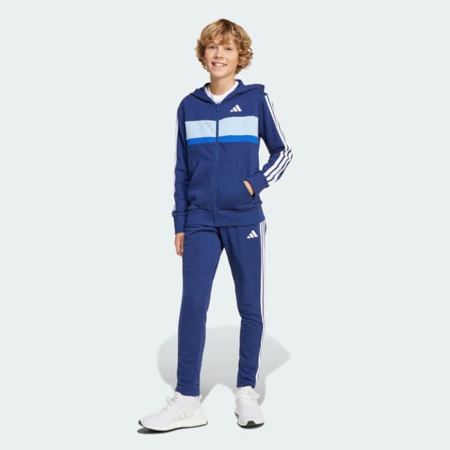 Detalle de adidas Chándal Seasonal Essentials Tiberio French Terry 3 bandas para adolescentes (azul)