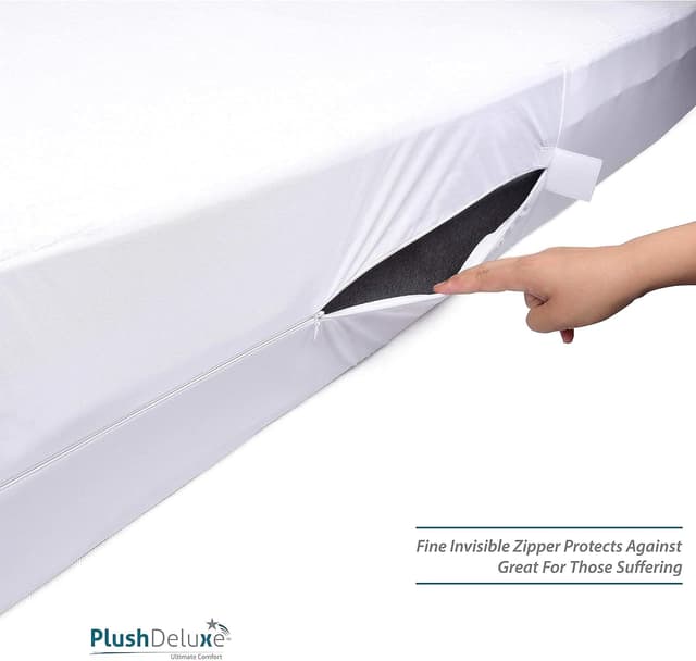 Detalle de PlushDeluxe Premium 100% Waterproof Mattress Encasement (Breathable Soft Cotton Terry) — Queen 60x80