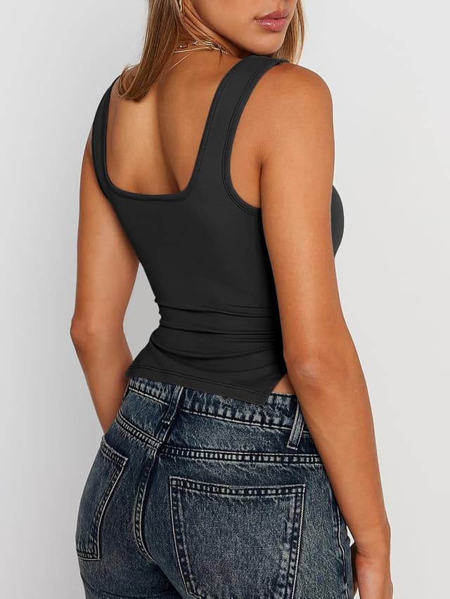 Detalle de Trendy Queen Double Lined Crop Tank Top for Women with Backless Y2K Style