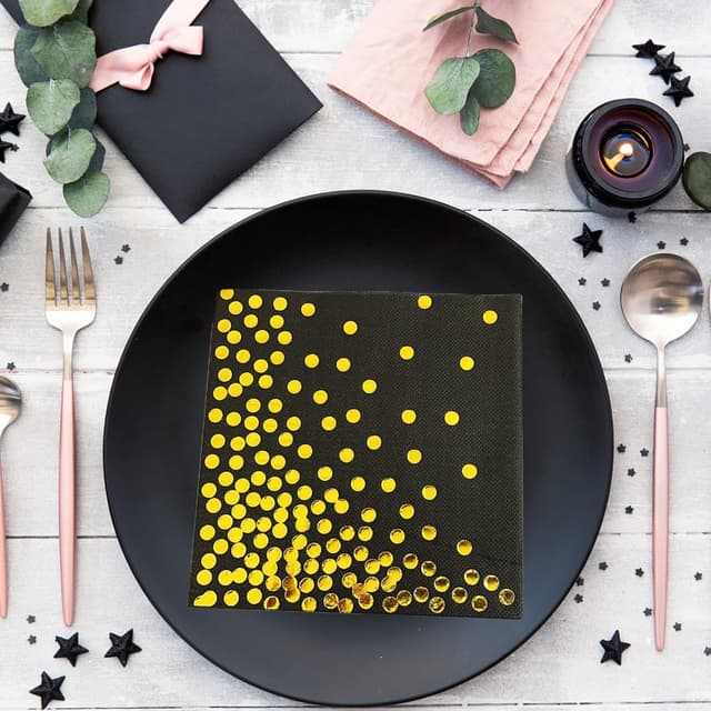 Thumbnail 5 de CEILIWEN Black & Gold Serviettes 100 Pack