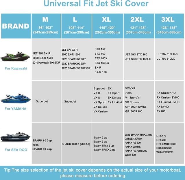 Detalle de 3 Seater Jet Ski Cover 420D, 120 in