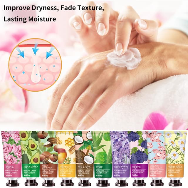 Detalle de ANKOOY 12-Pack Hand Cream for Dry, Cracked Hands (Travel Size) — 10 Natural Fragrances