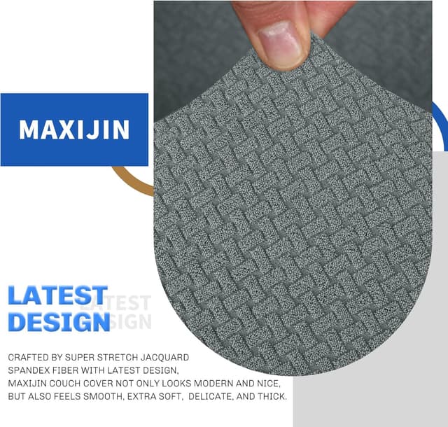 Detalle de MAXIJIN Creative Jacquard – housse de canapé extra large antidérapante (3 ou 4 places), gris clair