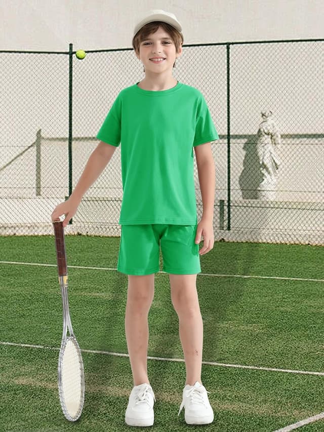 Detalle de Hotfiary boy & girl 2-piece cotton summer set (short-sleeve T-shirt and shorts) for toddlers and kids