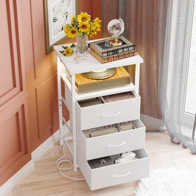 Thumbnail 5 de Fixwal White Nightstand with Charging Station