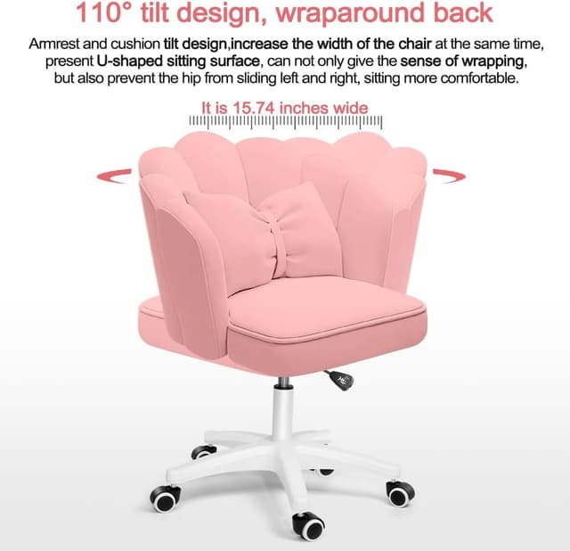 Detalle de XUEGW Schreibtischstuhl mit Samtbezug, Blütenblatt-Design und Schleifen-Kissen