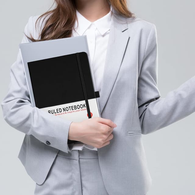 Thumbnail 6 de Notebook A5, 3 Pack Journal A5 Notebook 200 Pages 80 GSM Journal Notebook Hardback Notepad with Lined Pages, Pen Loop and Expandable Paper Pocket, Journal Notepad Note Book (Black)