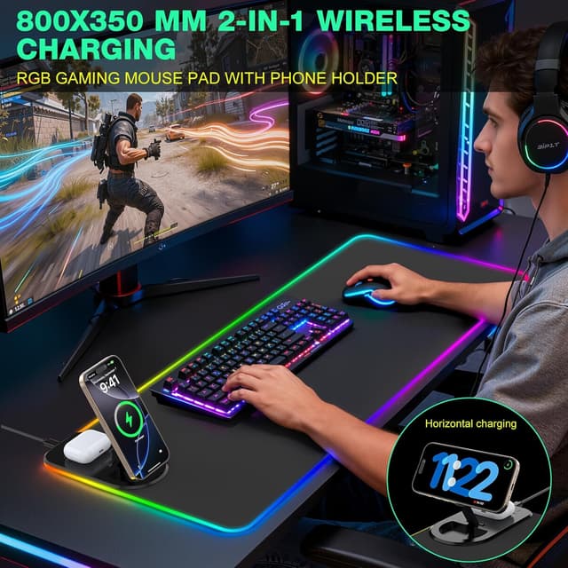 Thumbnail 6 de GIM RGB Gaming Mauspad mit Qi-Ladefunktion 15 W, LED & 800x350x4 mm (schwarz)