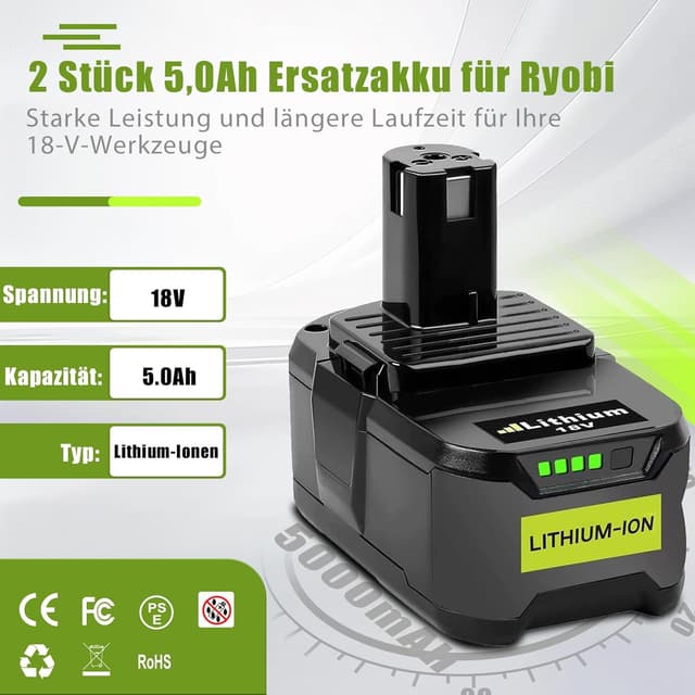 Detalle 2 de Ryobi 18V Ersatzakkus 5,0Ah 2 Stück