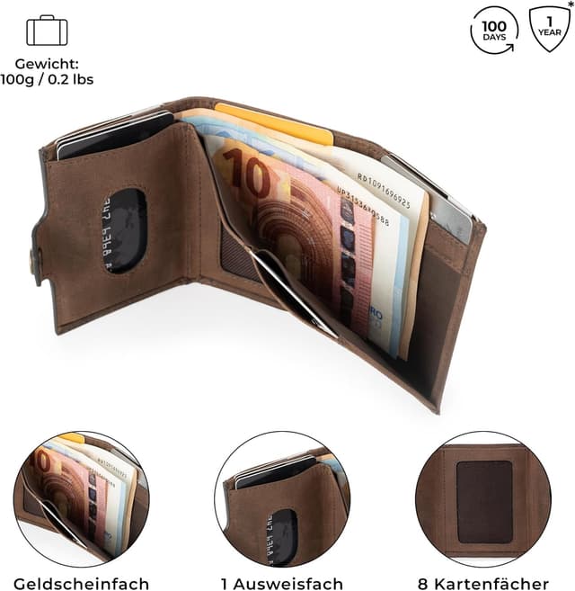 Detalle de Berliner Bags Vintage Slim Wallet Hamburg Leder-Minibörse mit TÜV-geprüftem RFID-Schutz – Braun