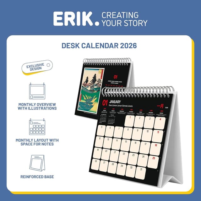 Detalle de Grupo Erik Desk Calendar 2026 (Hiroshige) – Month-to-view Japanese Art Desktop Planner