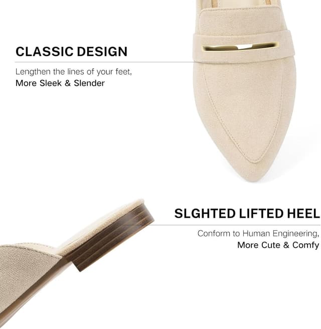 Detalle de MUSSHOE Comfortable Work Women’s Mules (Black Suede) — Slip-On Backless Loafers for Office, Business, and Casual Wear