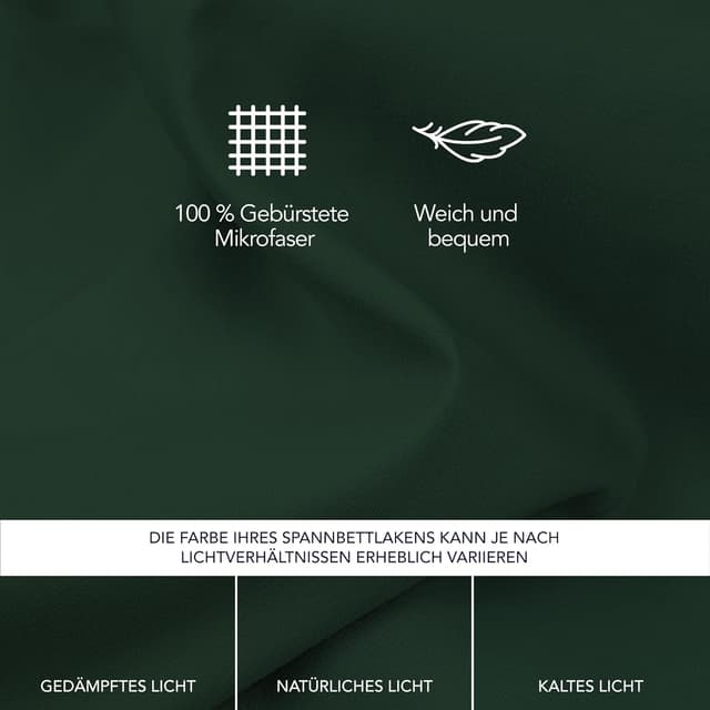 Detalle de Dreamzie Spannbettlaken 180x200 cm aus Mikrofaser (grün) – für dicke Matratzen