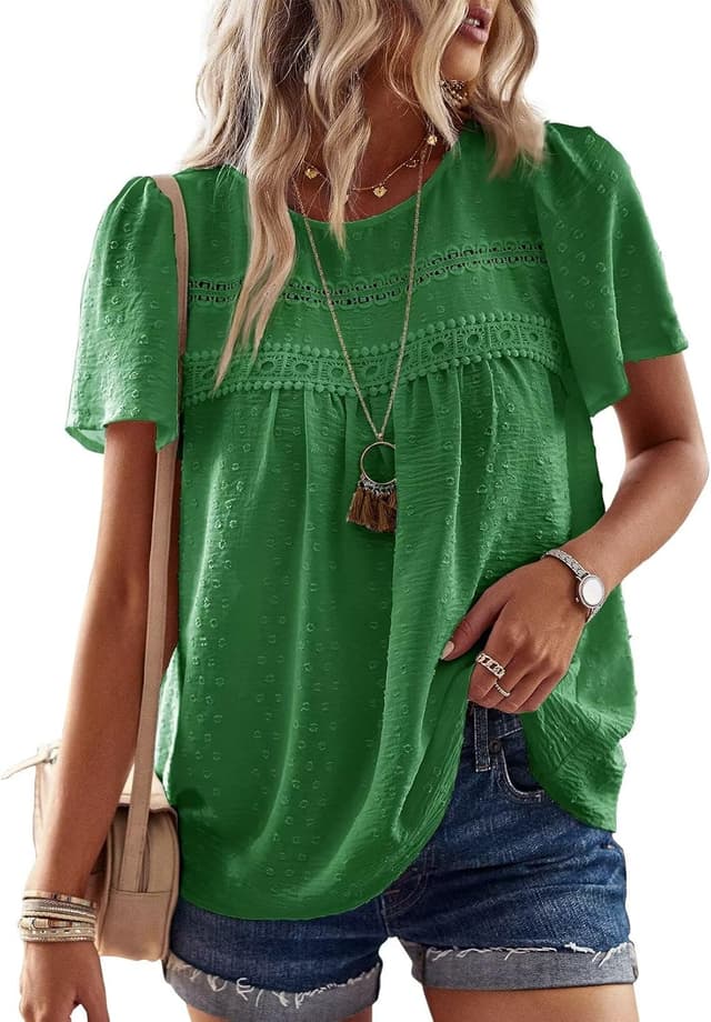 Detalle 2 de TUUHAW Chemisier femme boho fluide à manches courtes et dentelle