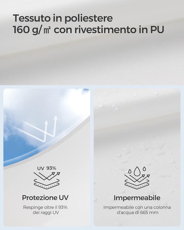 Detalle de SONGMICS Tenda parasole 2 x 3 m impermeabile con protezione UV e colonna d’acqua 665 mm
