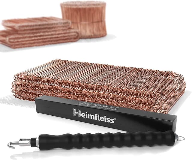 Detalle de Heimfleiss® Drillapparat Driller mit ver kupfertem Ösendraht 1,0 mm (100–160 mm, 500 Stk.) – Set für Drahtbindungen
