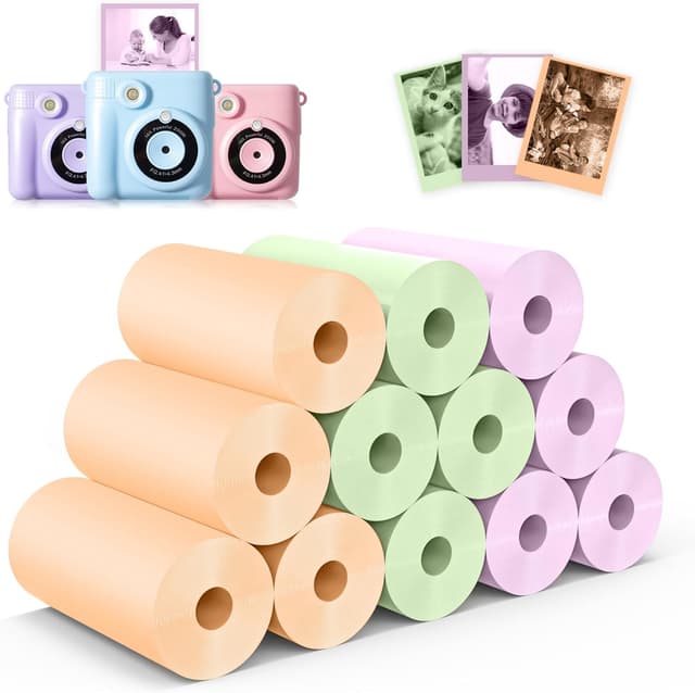 Thumbnail 6 de Hikkon Nachfülldruckpapier für Kinder-Sofortbildkamera – 12 Rollen in Rosa, Blau & Gelb