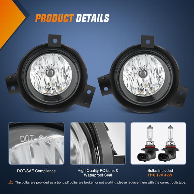 Detalle 2 de Nilight Fog Lights Assembly for 2001-2003 Ford Ranger (w/ H10 12V 42W bulbs, clear lens)
