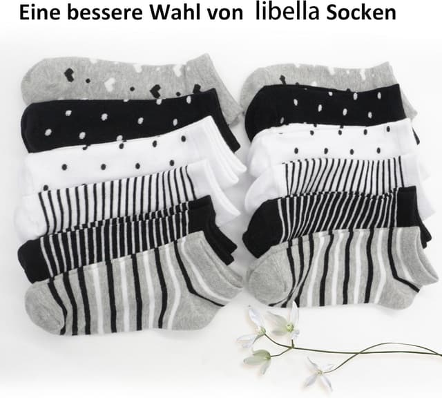 Detalle de Libella 12 paia di calzini donna corti in cotone (35-38 o 39-42) sportivi colorati con strisce e pois