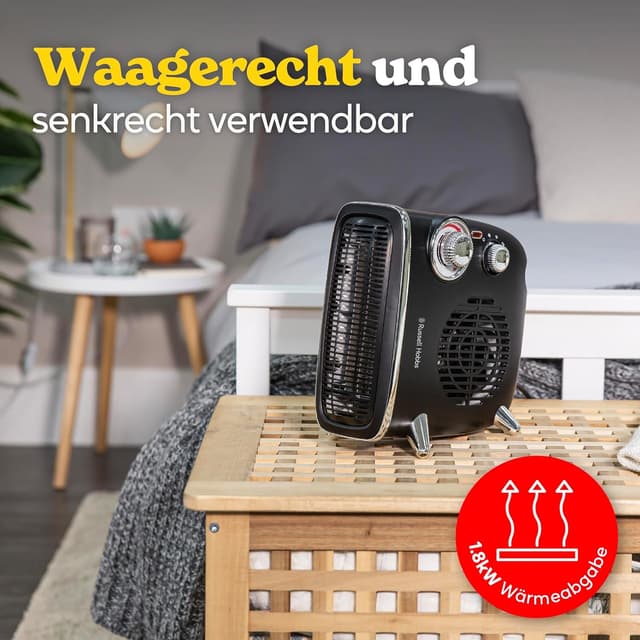 Detalle de Russell Hobbs RHRETHFH1001B riscaldatore elettrico retrò 1800 W (1.8 kW) orizzontale/verticale con termostato