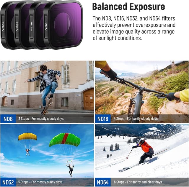 Detalle de NEEWER ND Filterset (6er-Pack) mit 15X Vergrößerungslinse für GoPro Hero 13/12/11/10/9