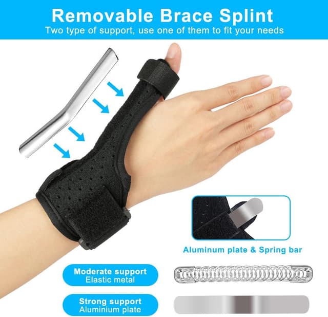 Detalle de ACWOO Réversible attelle de pouce réglable avec deux renforts métalliques (main gauche/droite) – noir