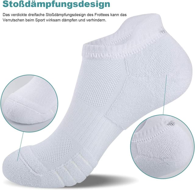 Detalle de anqier 6 Paar Sneaker Socken (Herren & Damen) – atmungsaktive Sportsocken mit Frotteesohle, kurz, schwarz/weiß/grau