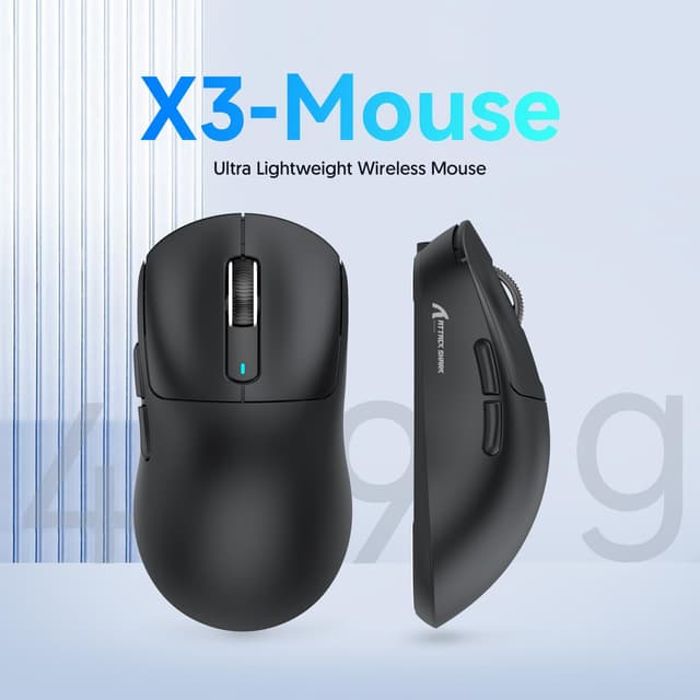 Detalle 2 de ATTACK SHARK X3 49g Superlight gaming mouse with PixArt PAW3395 (BT/2.4G wired), up to 26,000 DPI, 200 hours battery